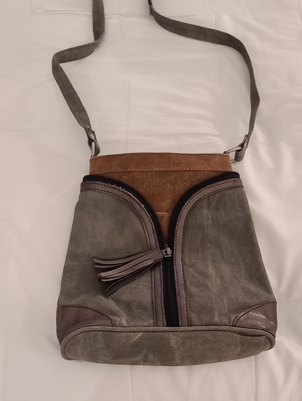 Mona B Olive and Brown Canvas Crossbody Bag
